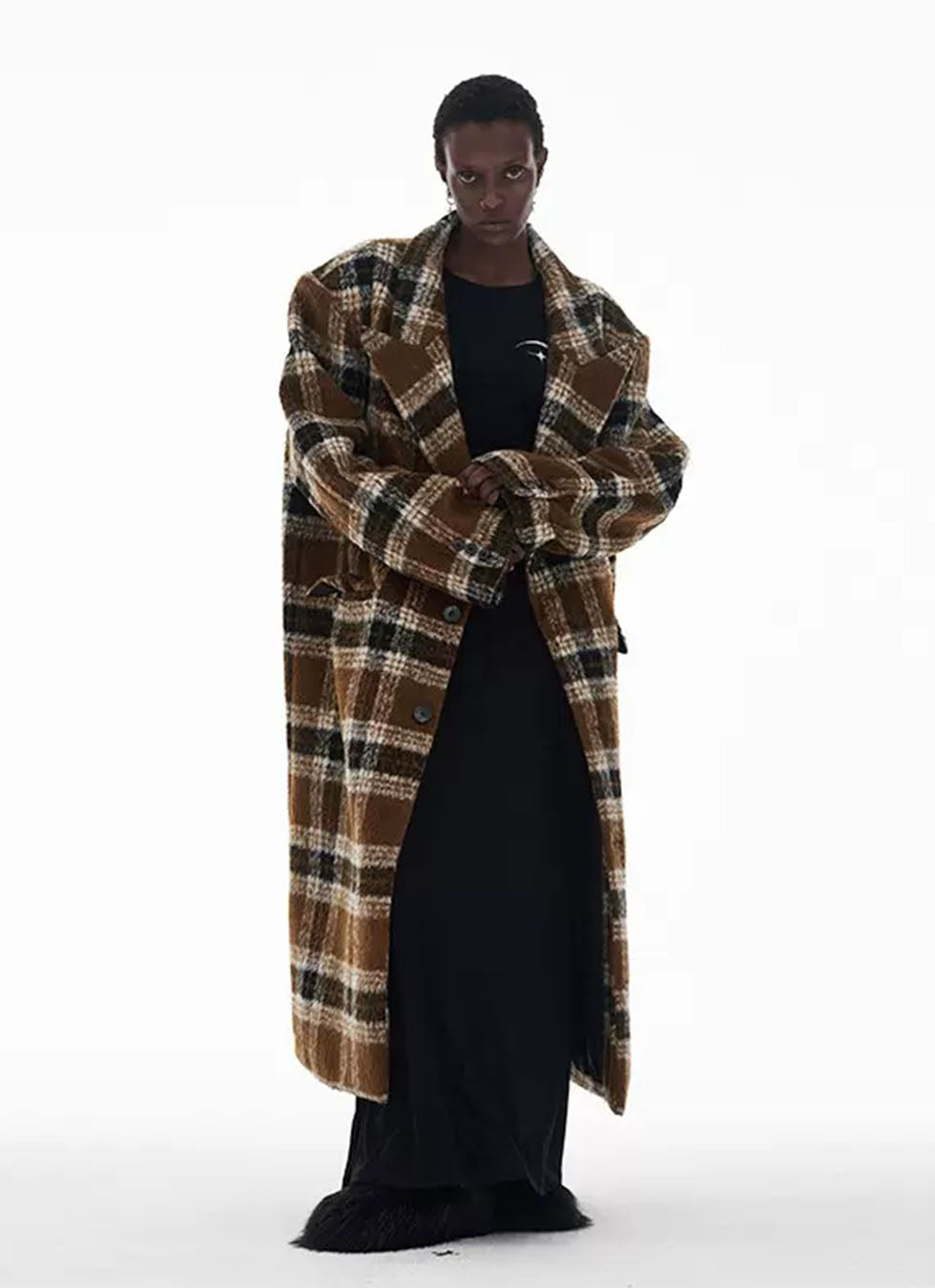 Original design checkered long coat