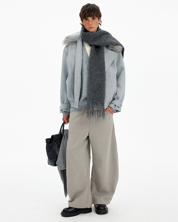 Deconstructed Faux Fur Collar Coat