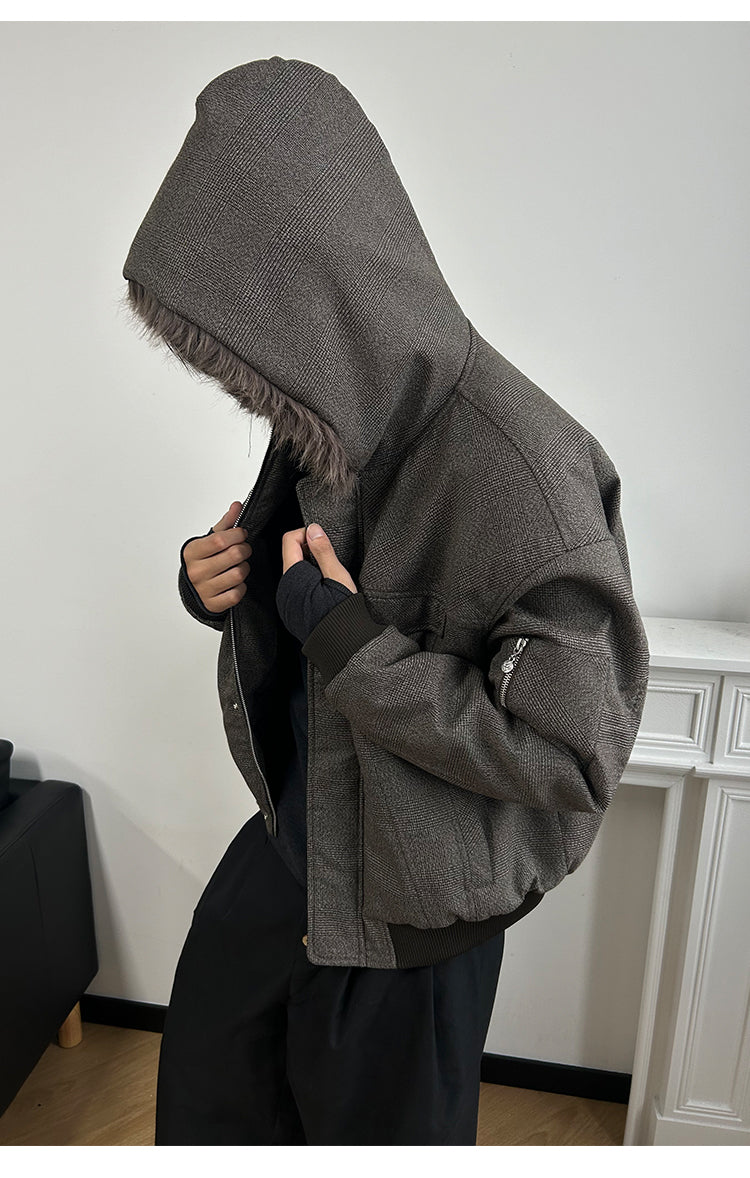 Cotton jacket with fur hood