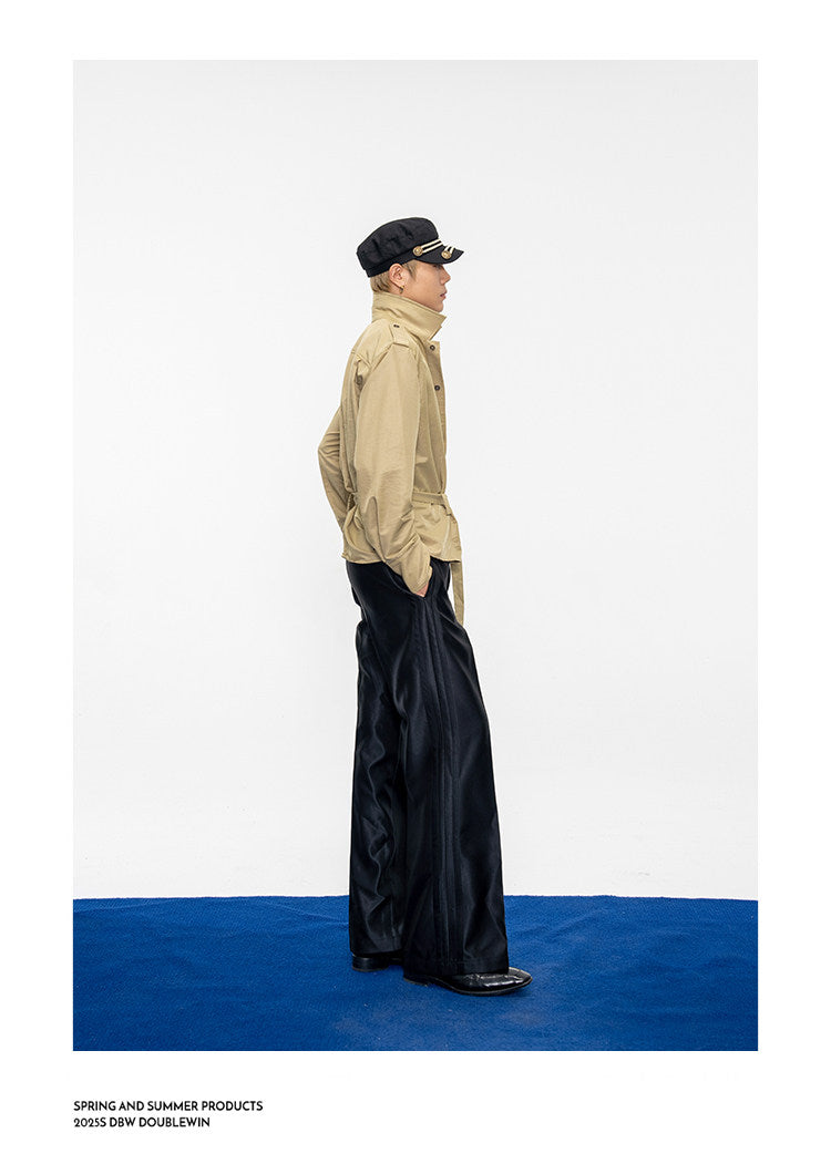 Wide-Shoulder-Pad Straight-Silhouette Shirt