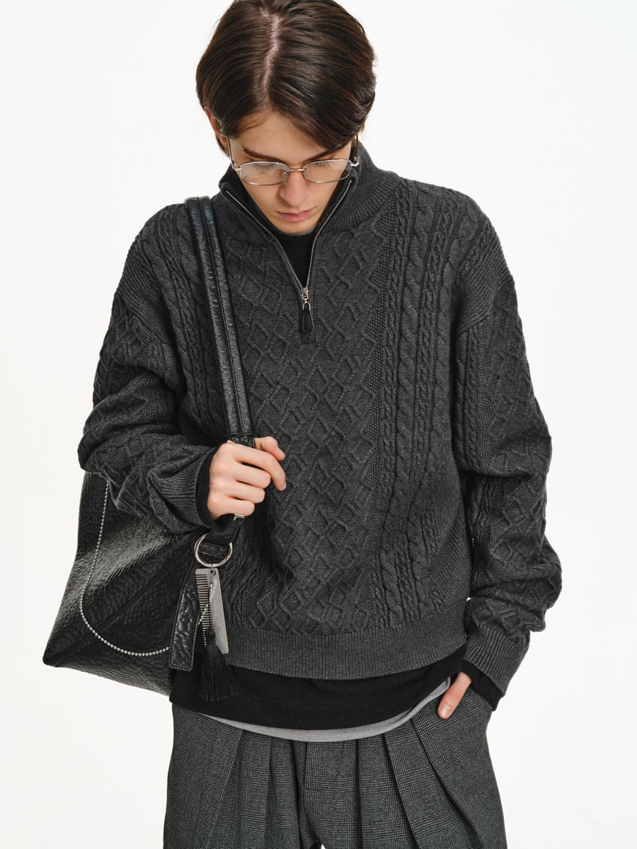 Stand Collar Half-Zip Sweater