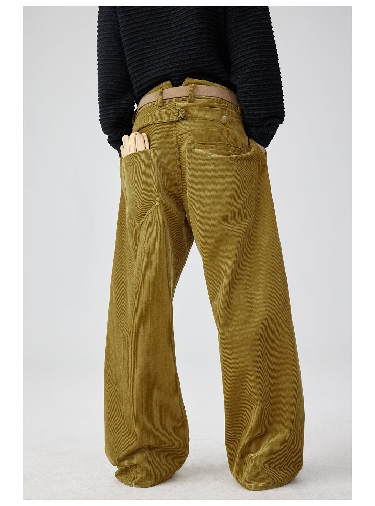 Straight pleated corduroy casual pants