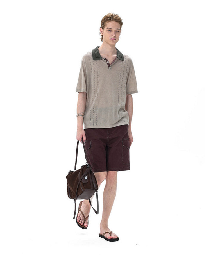 Knit Openwork Polo Shirt