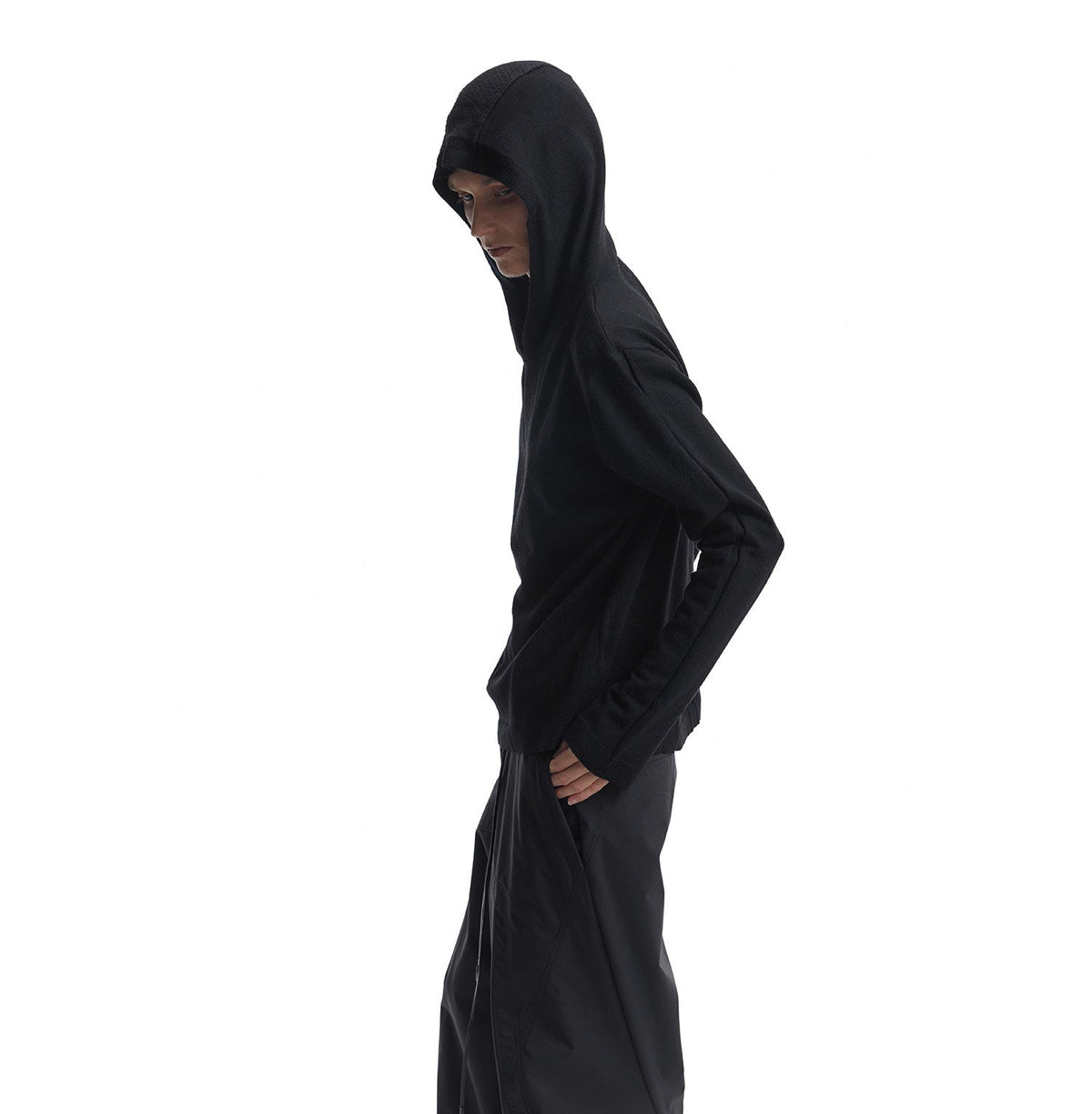 Knit Hoodie with Micro-Flared Cuffs and a Hood