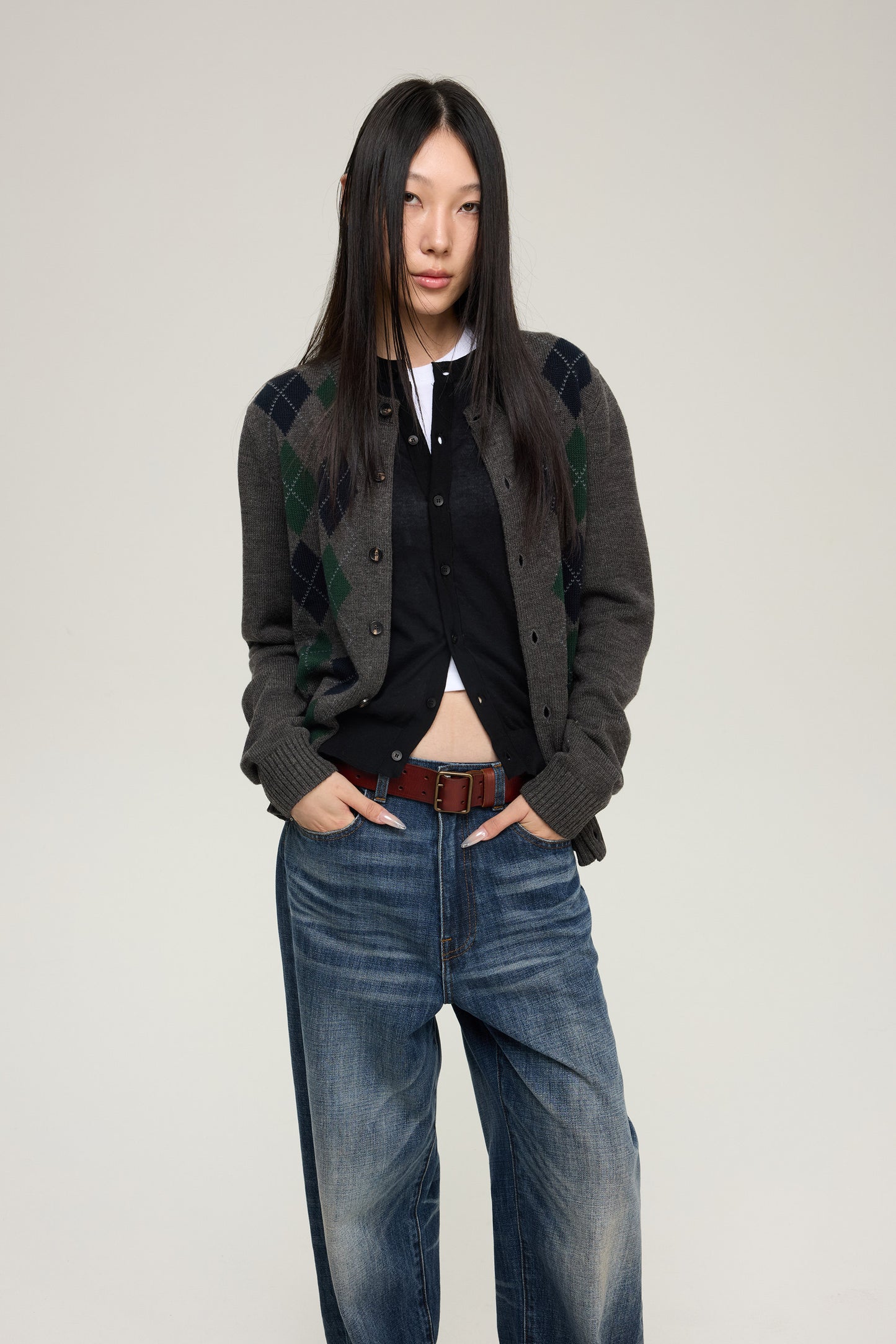 Diamond Jacquard Wool-Blend Cardigan