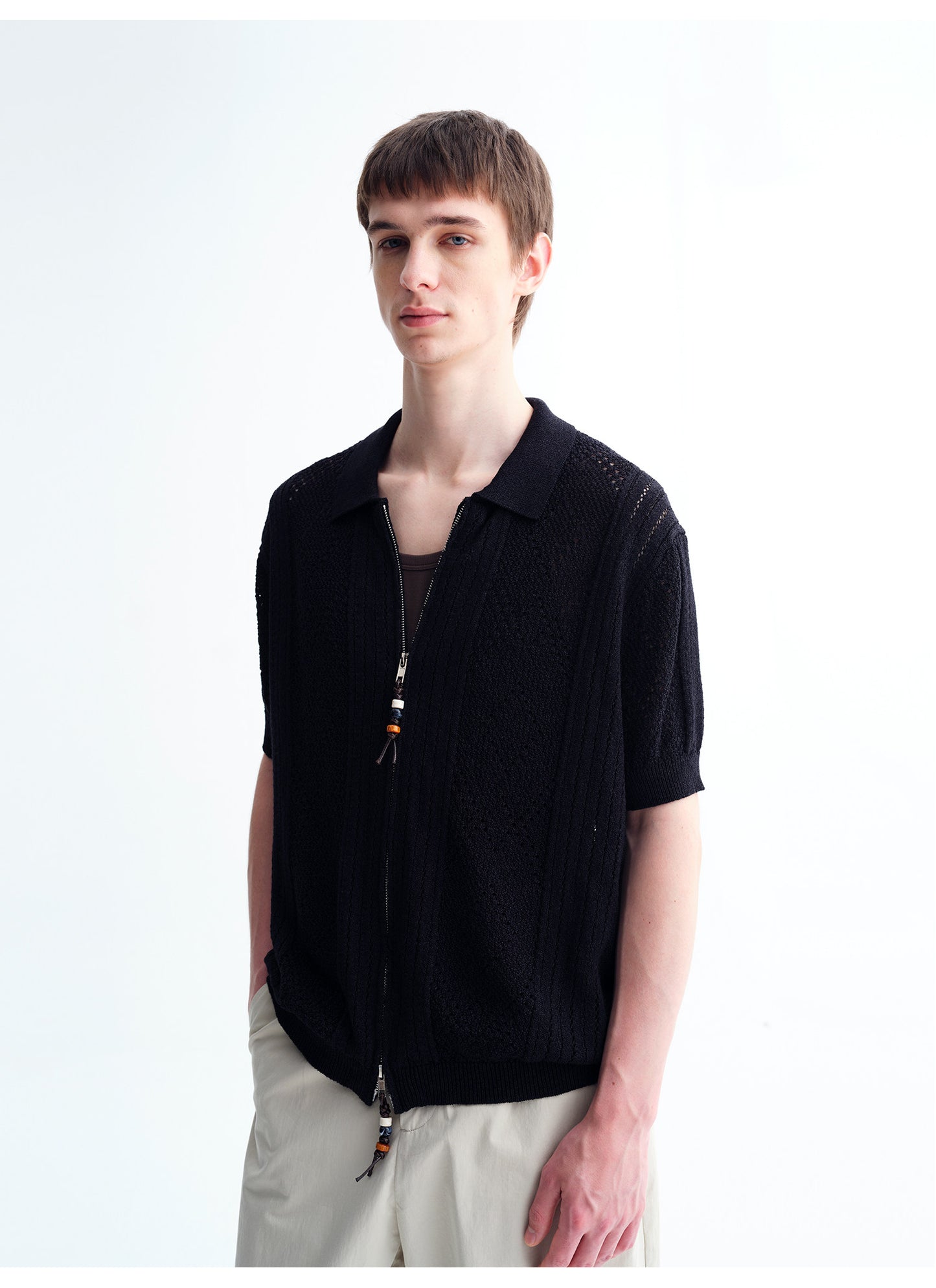 Handmade Beaded Double-Zipper Knit Cardigan