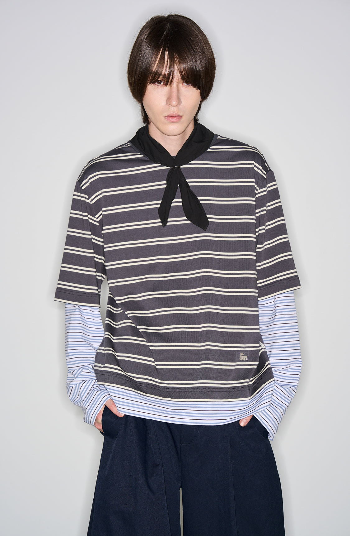 Striped faux two-piece T-shirt