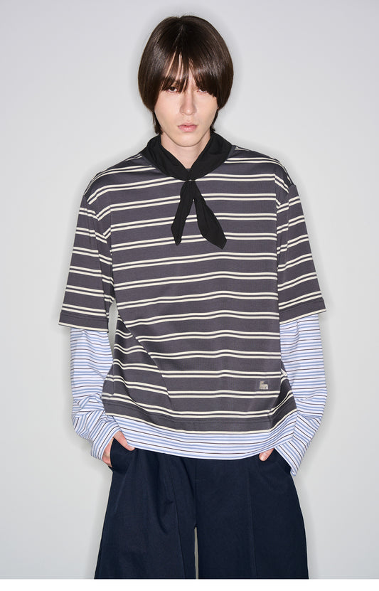 Striped faux two-piece T-shirt