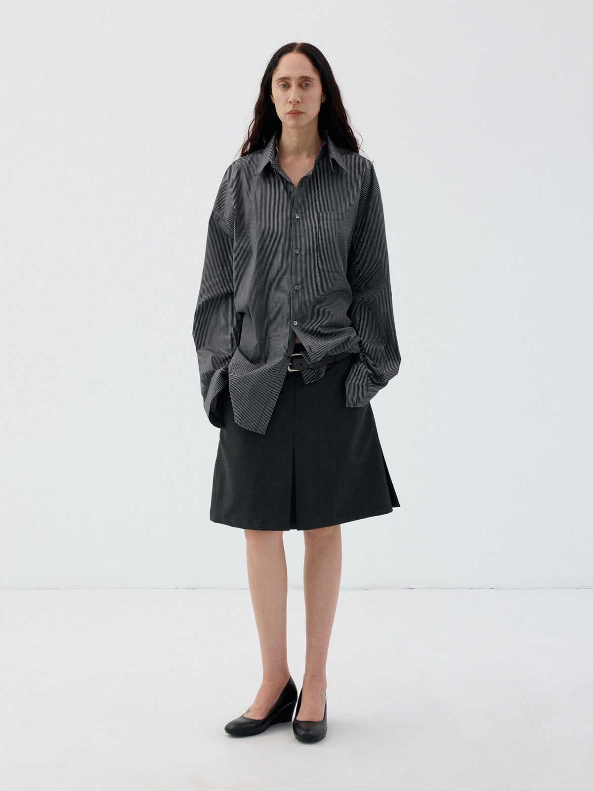 Striped Shirt with Detachable Collar