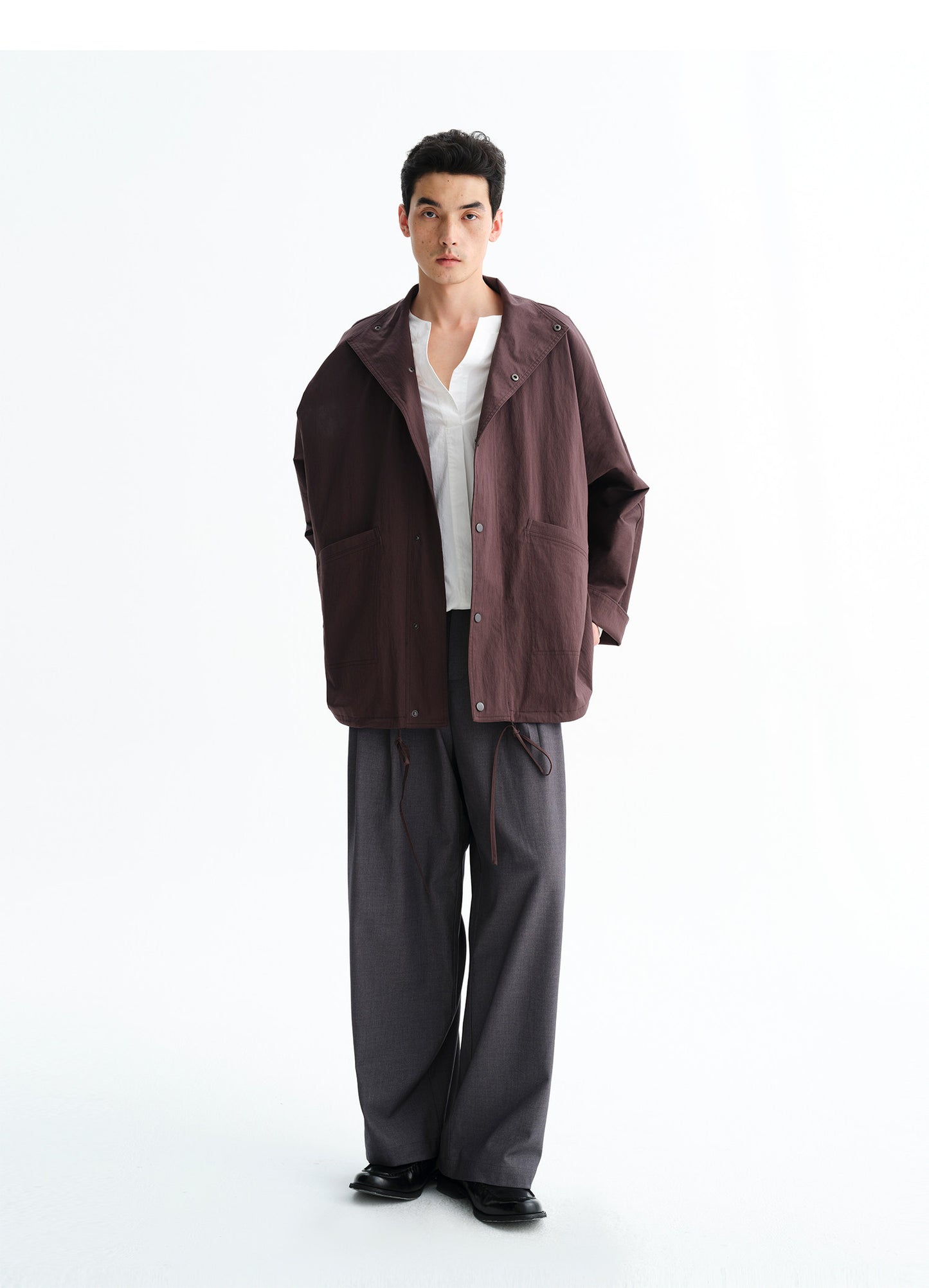 Wool Blend Double-Pleated Casual Pants