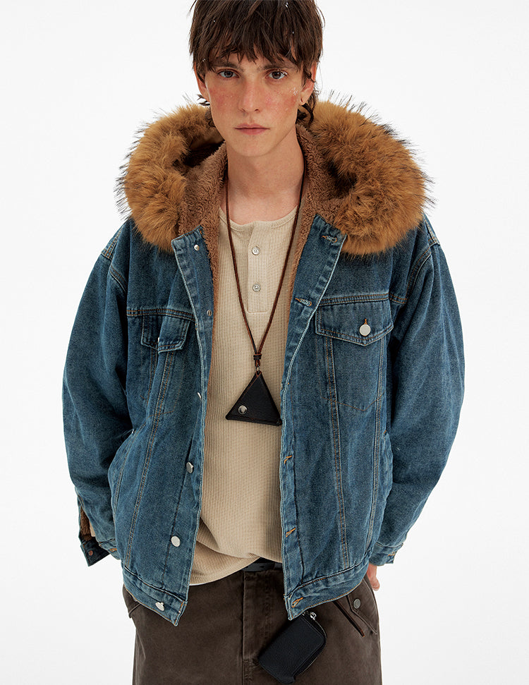 Retro Fur Collar Denim Jacket