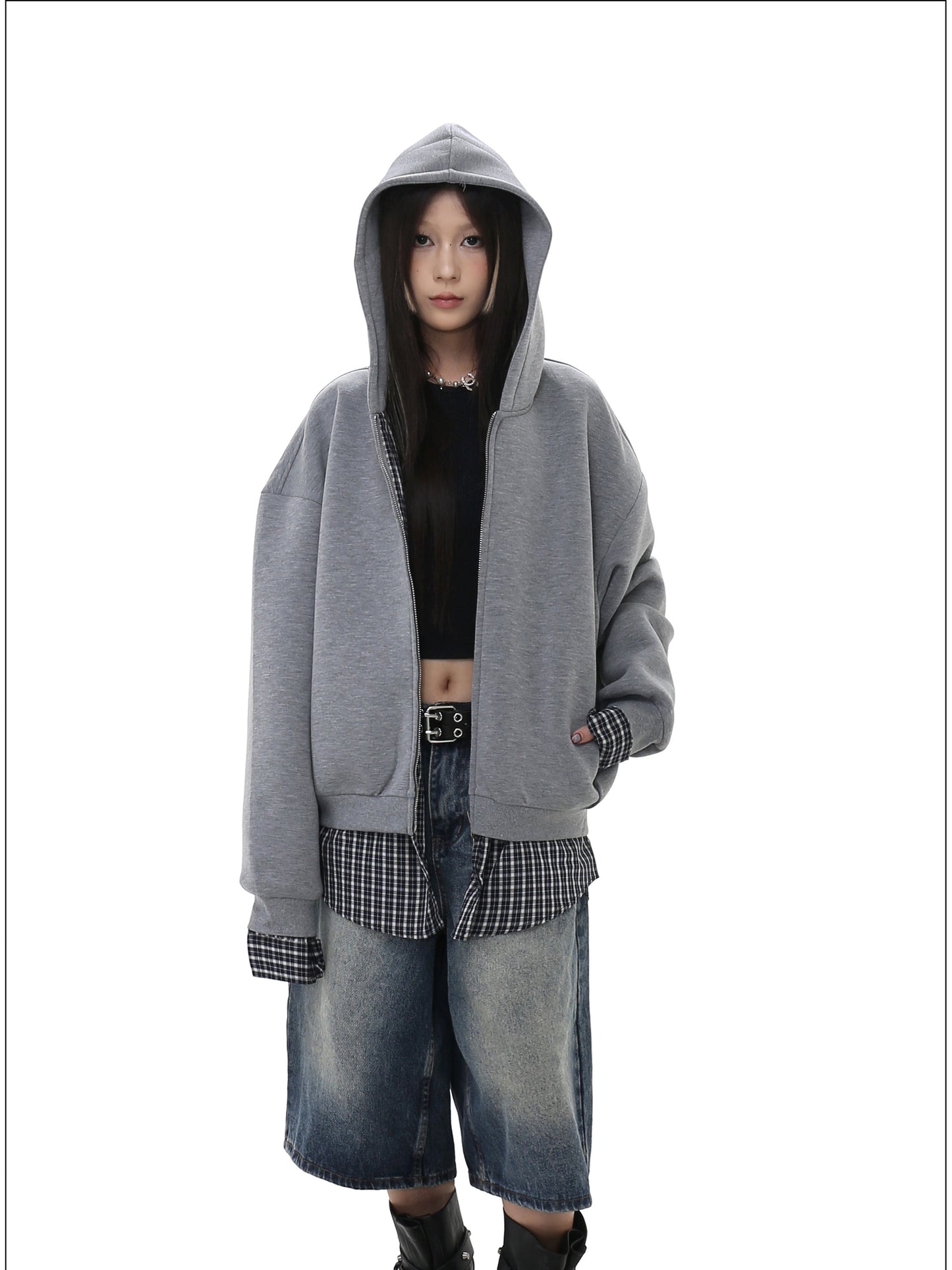 Faux Two-Piece Hooded Sweatshirt