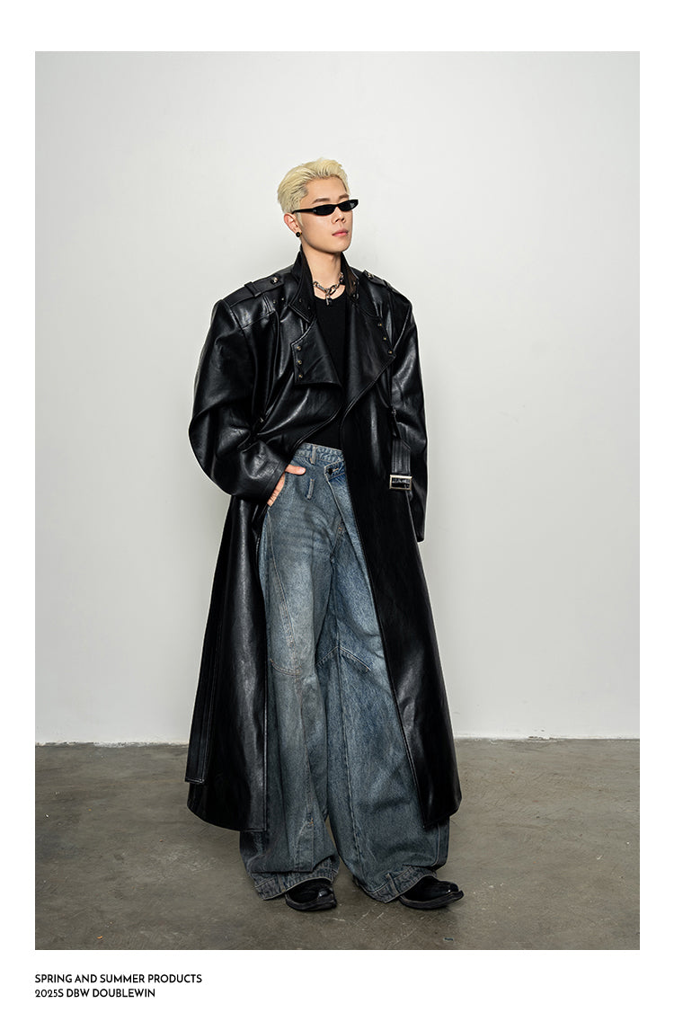 High-End Large Lapel Leather Coat