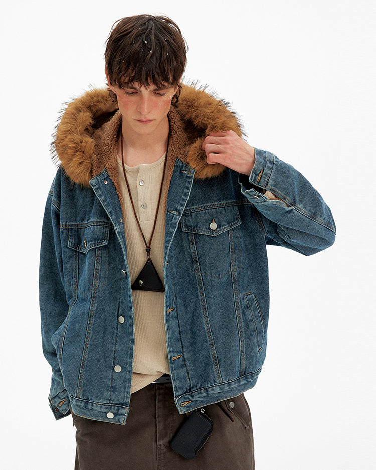 Retro Fur Collar Denim Jacket