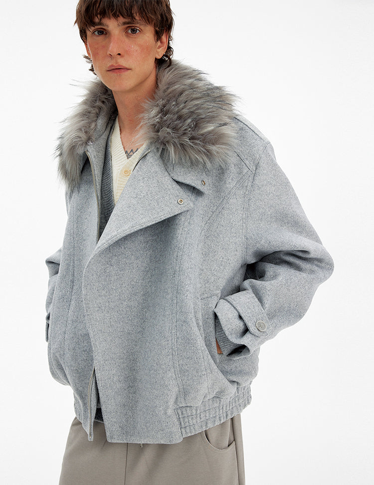 Deconstructed Faux Fur Collar Coat