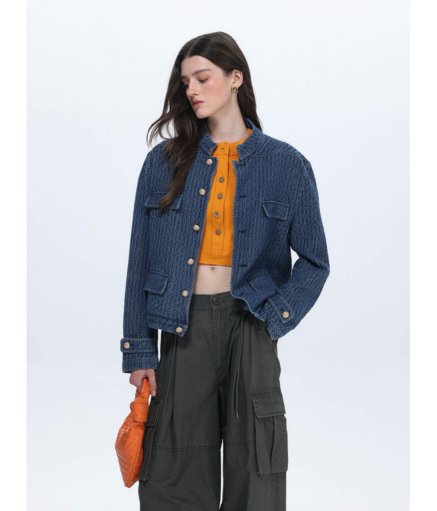 Vintage Stand-Collar Denim Jacket