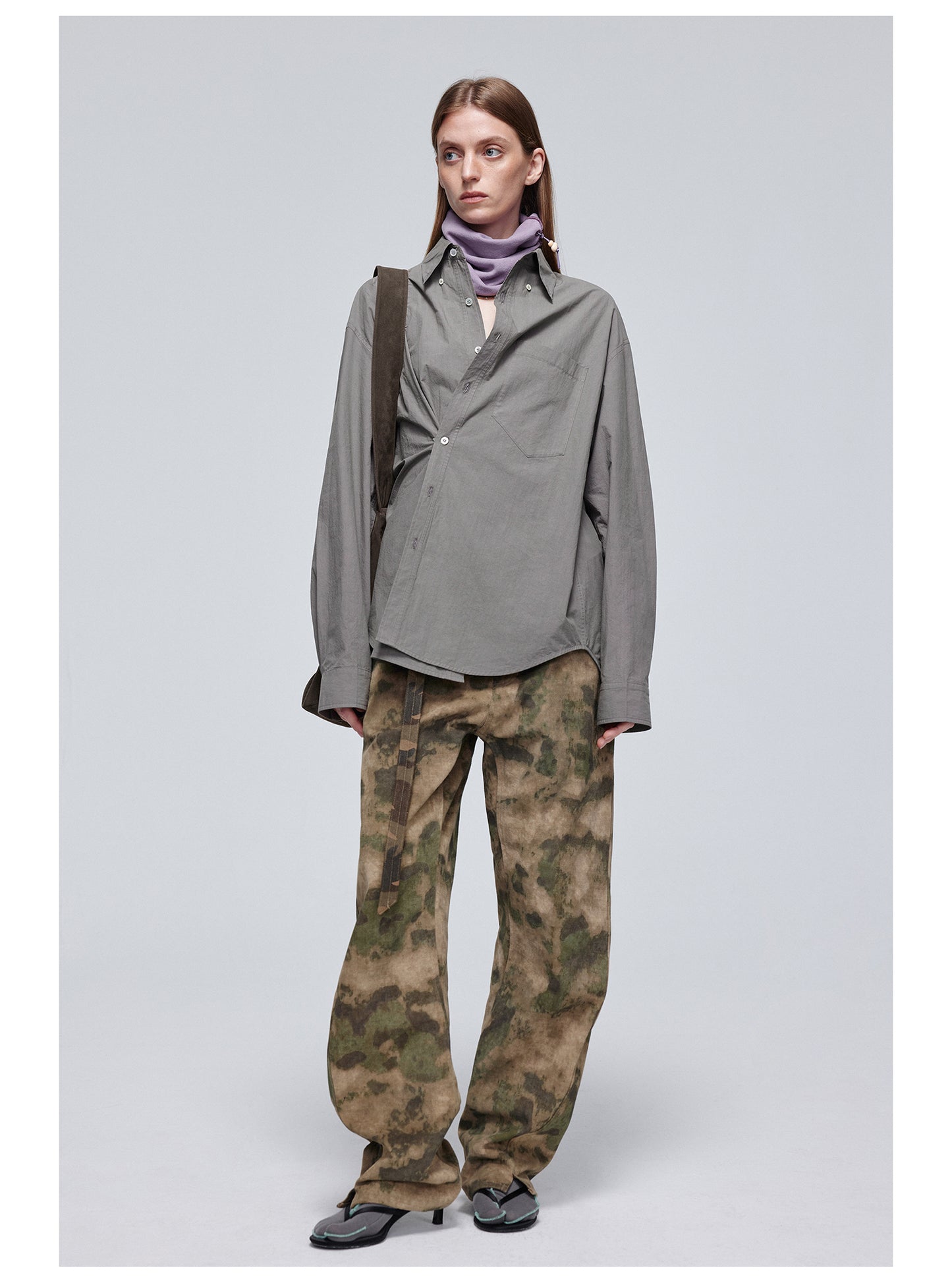 Camouflage Double Belt Curved Pants