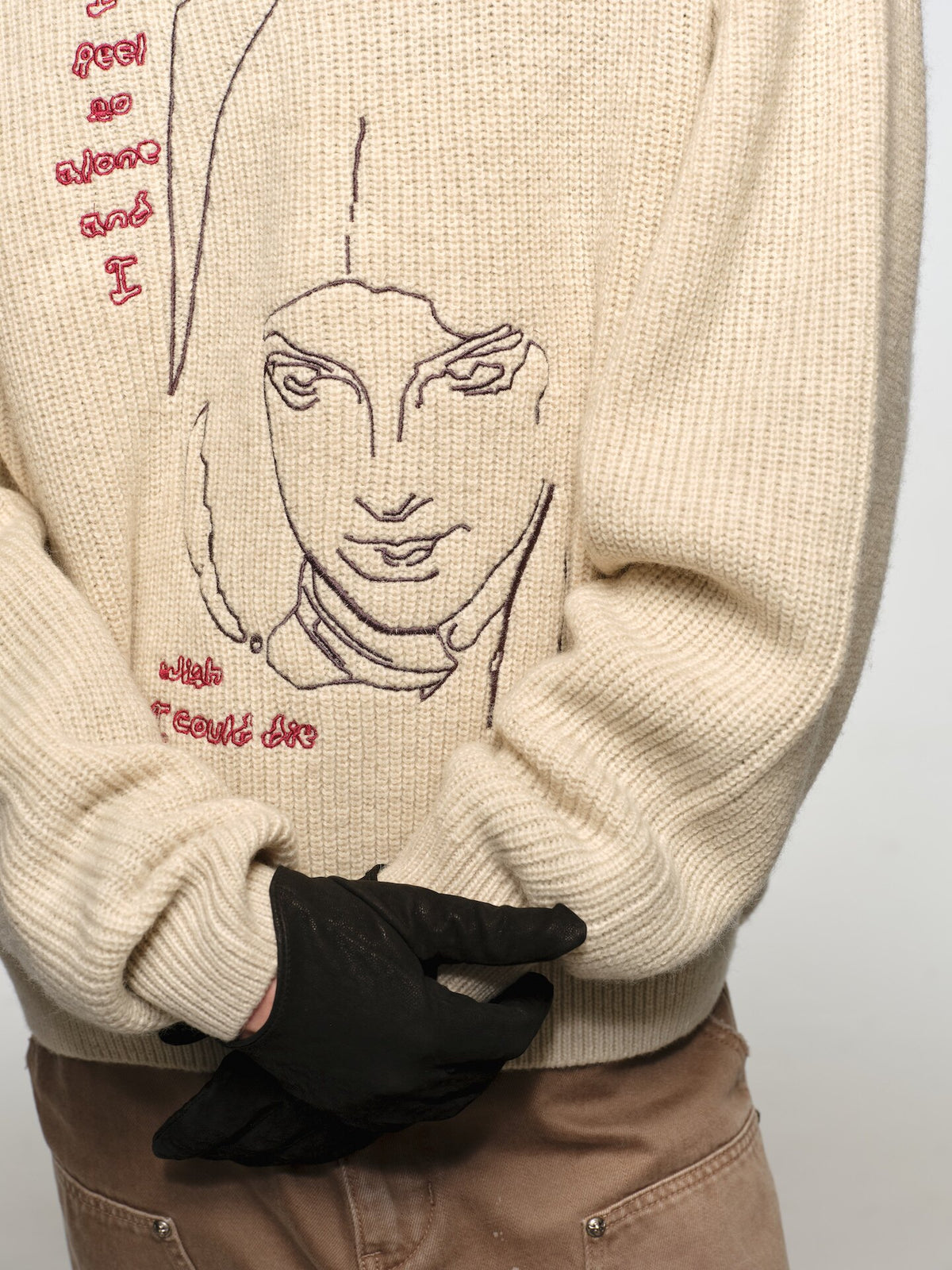 Wool Round-Neck Sweater with Embroidery