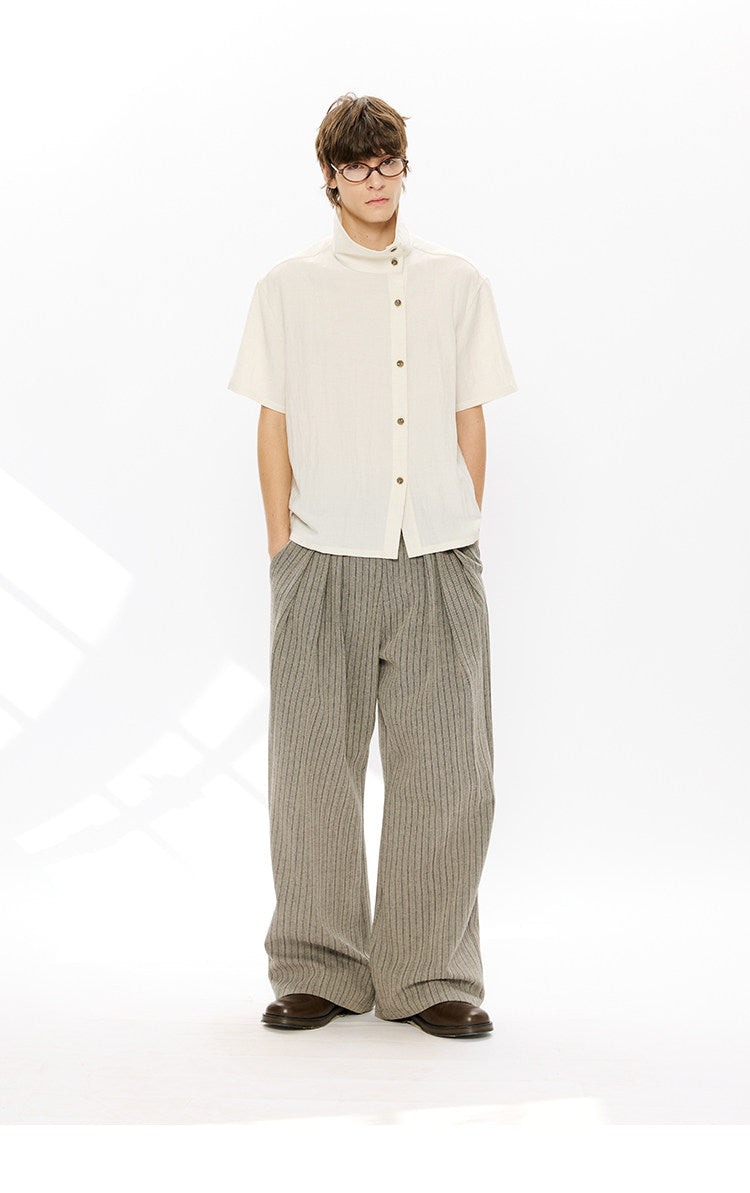 Diagonal placket stand-up collar shirt