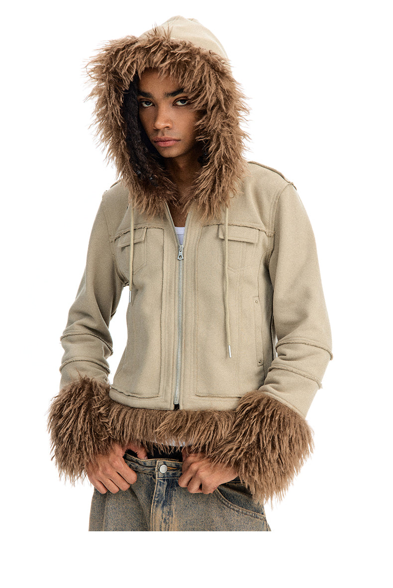 Short fur zipper jacket