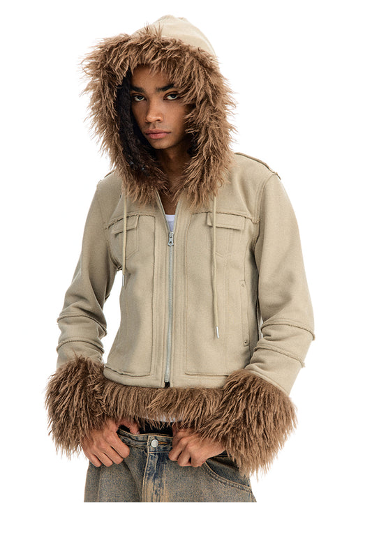 Short fur zipper jacket