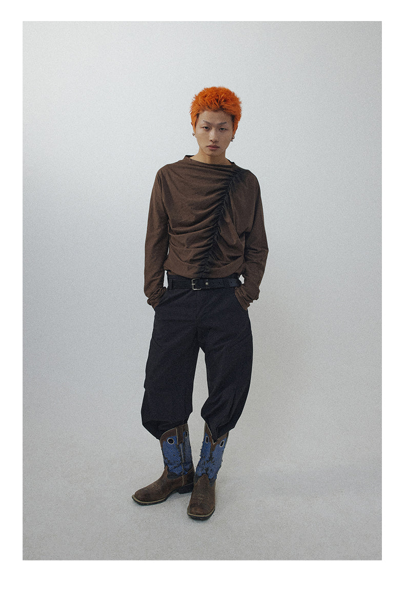 Pleated gathered T-shirt