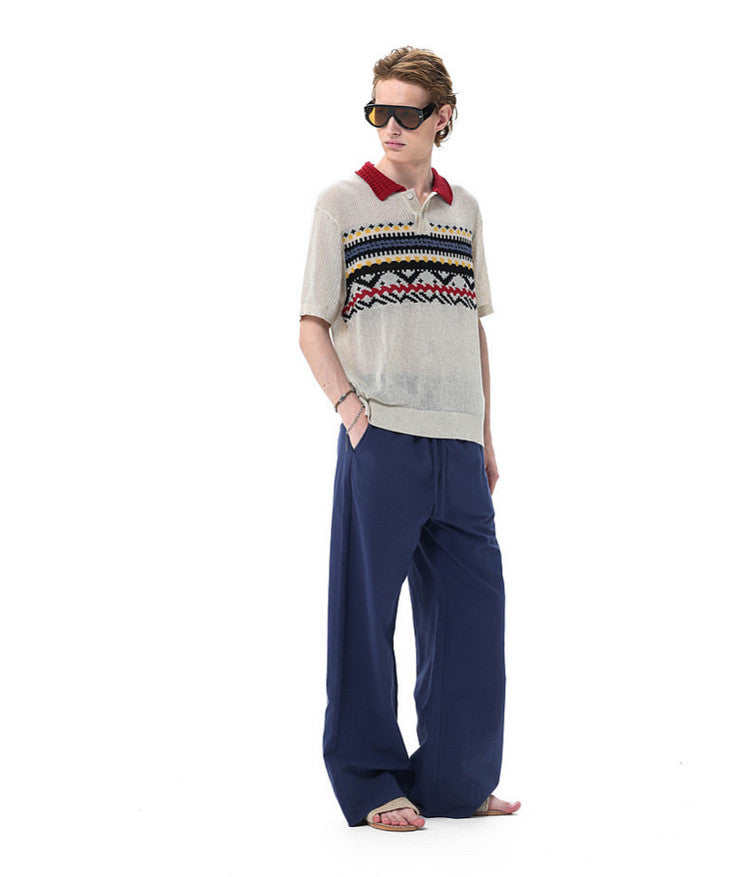 College-Style Polo-Collar Sweater