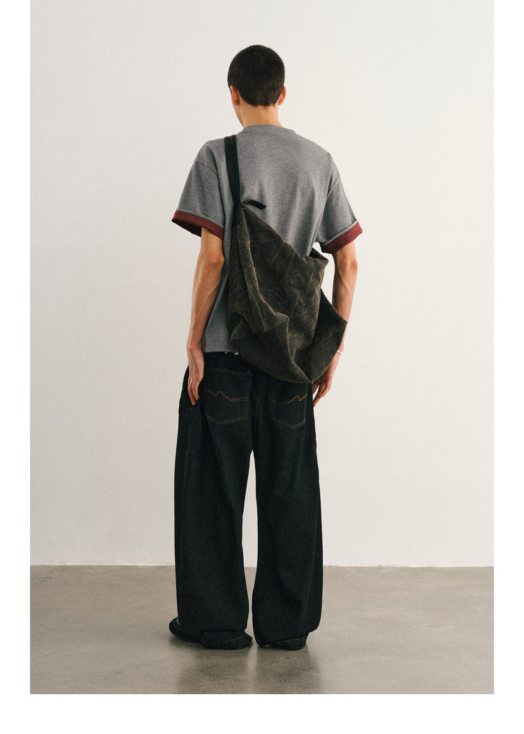 Double layer T-shirt with folded sleeves