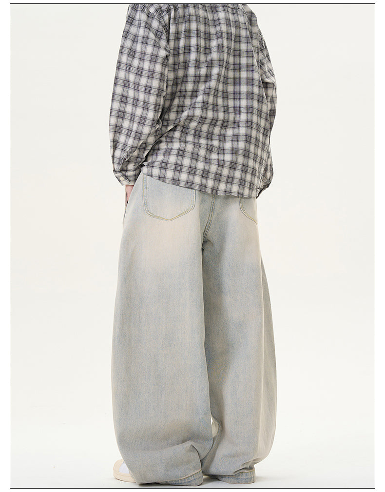 Draped Washed Wide Leg Jeans