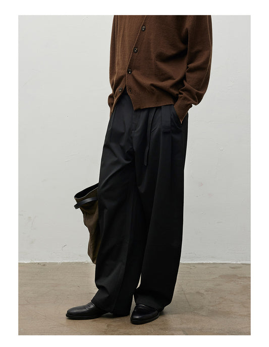 Double-pleated Casual Pants with Belt