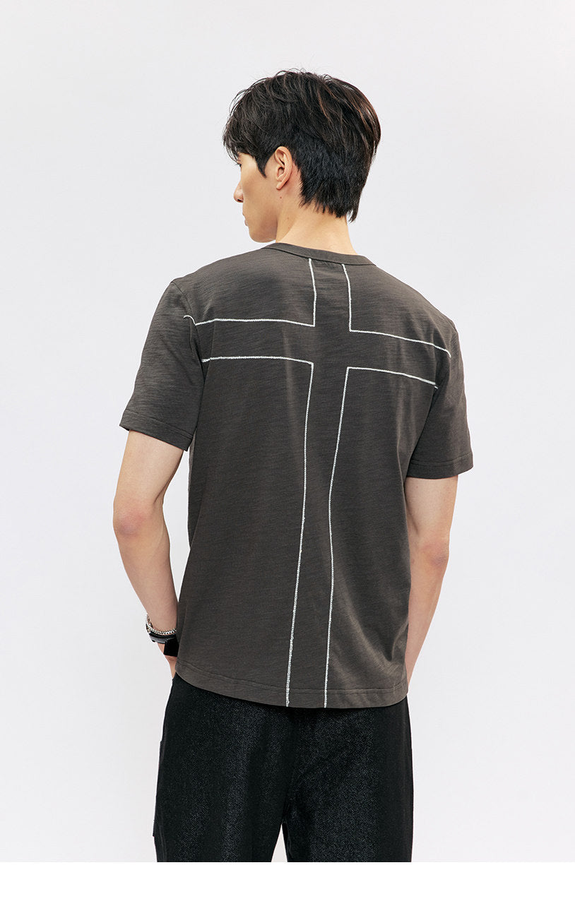 Henry Collar Casual Shoulder Slim T-Shirt