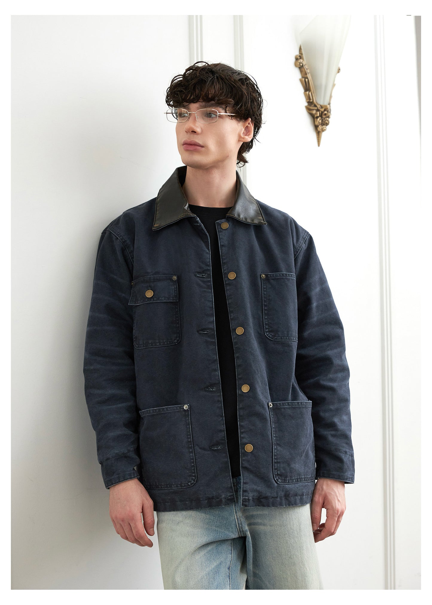 Canvas Leather Collar Jacket