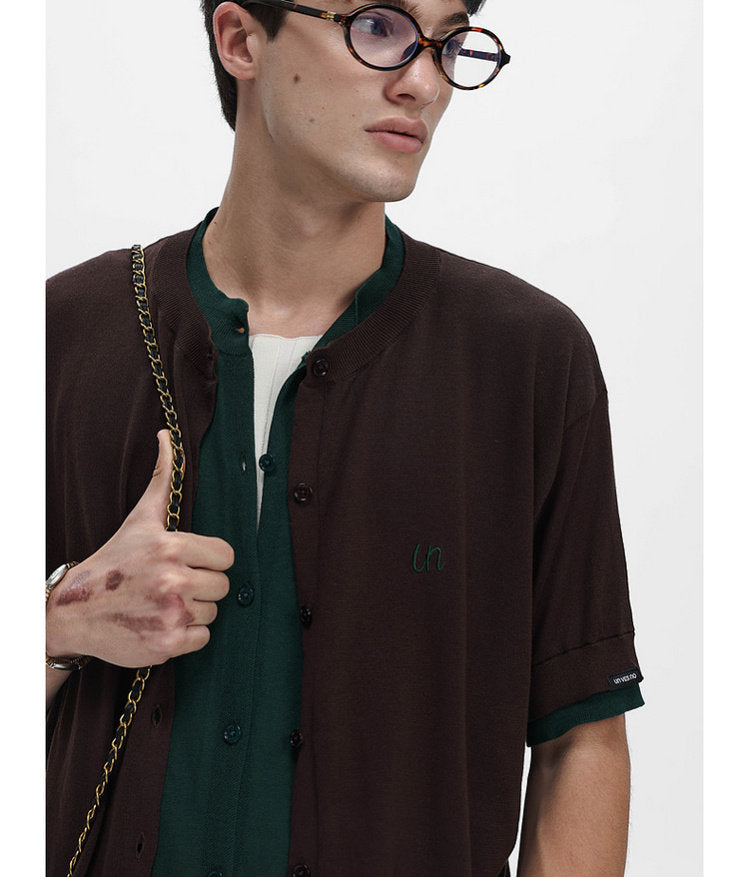 Faux Two-Piece Knit Cardigan