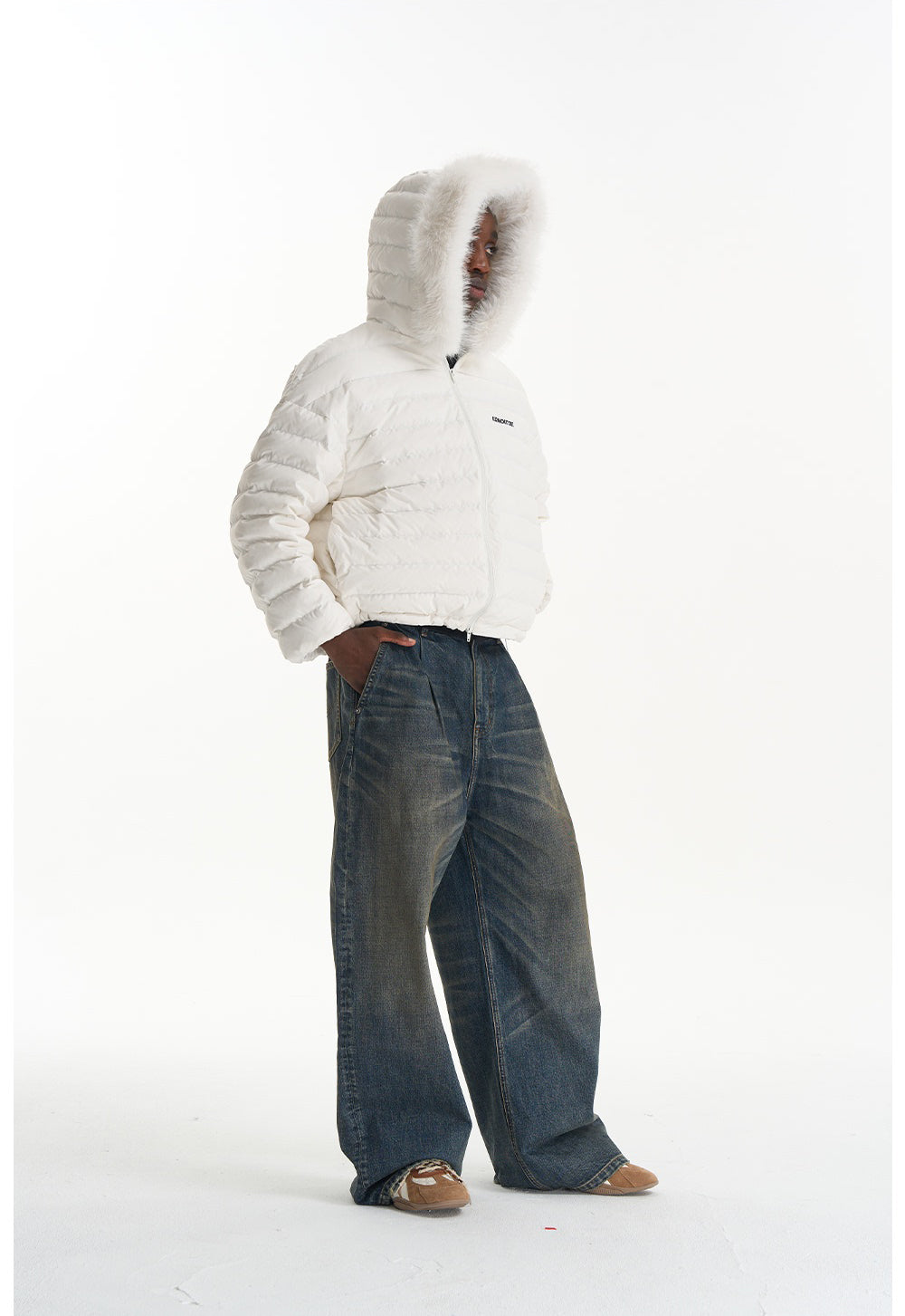 Detachable fur collar down jacket