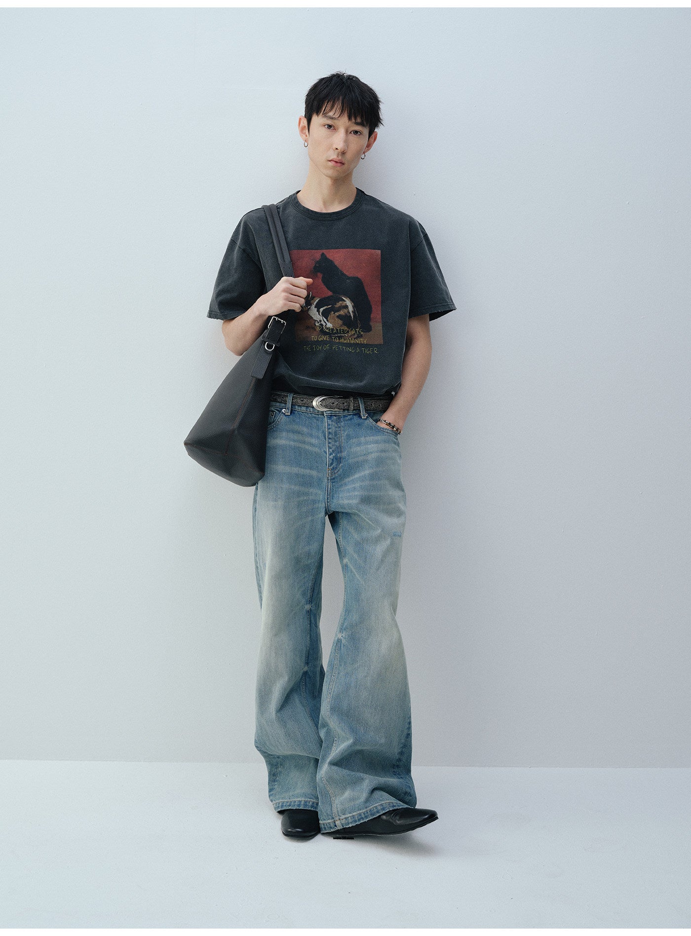 Cat Print Crew Neck T-Shirt