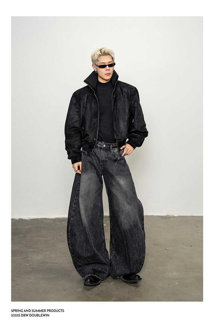 Suede Rib High-Neck Short Jacket