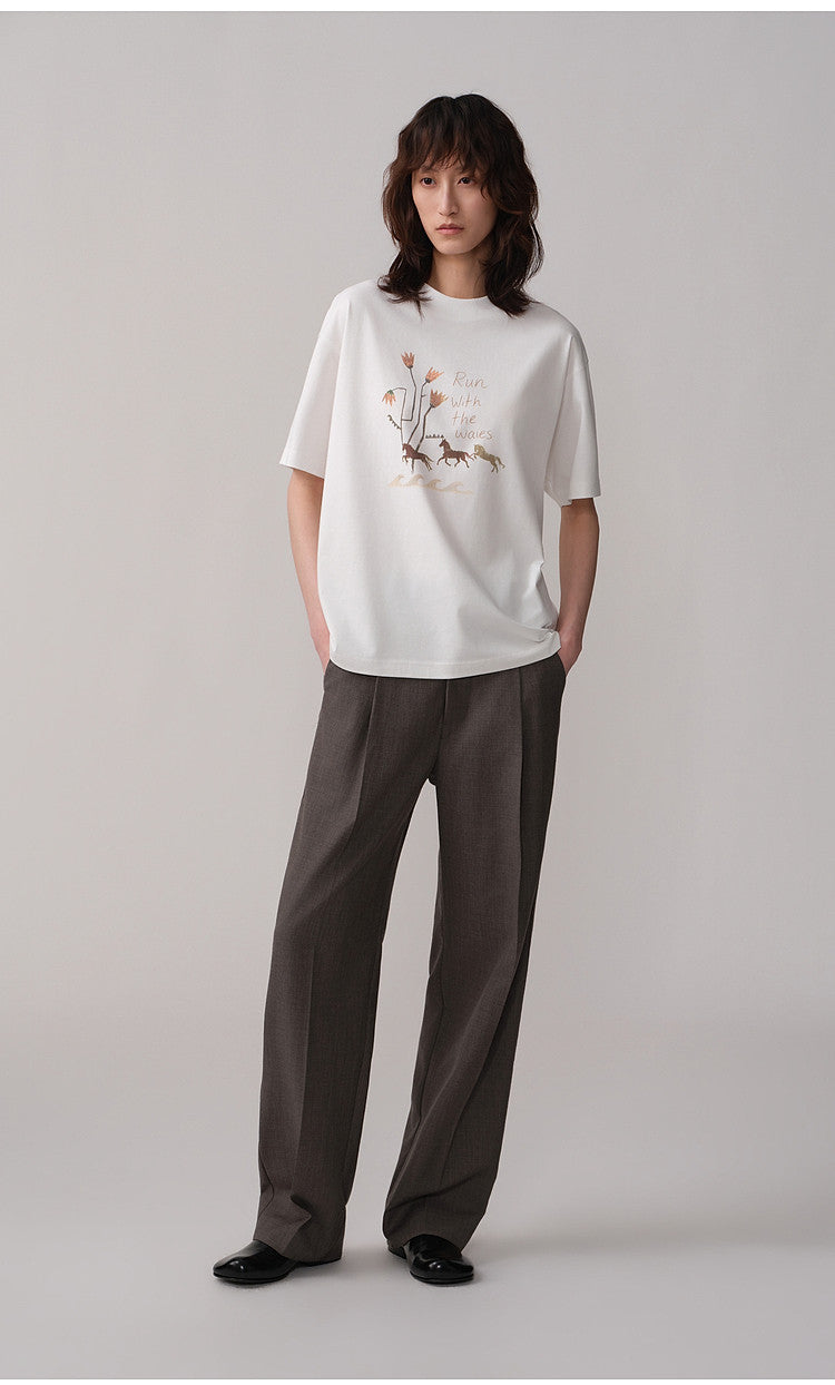 Hand-Painted Style Round-Neck T-Shirt