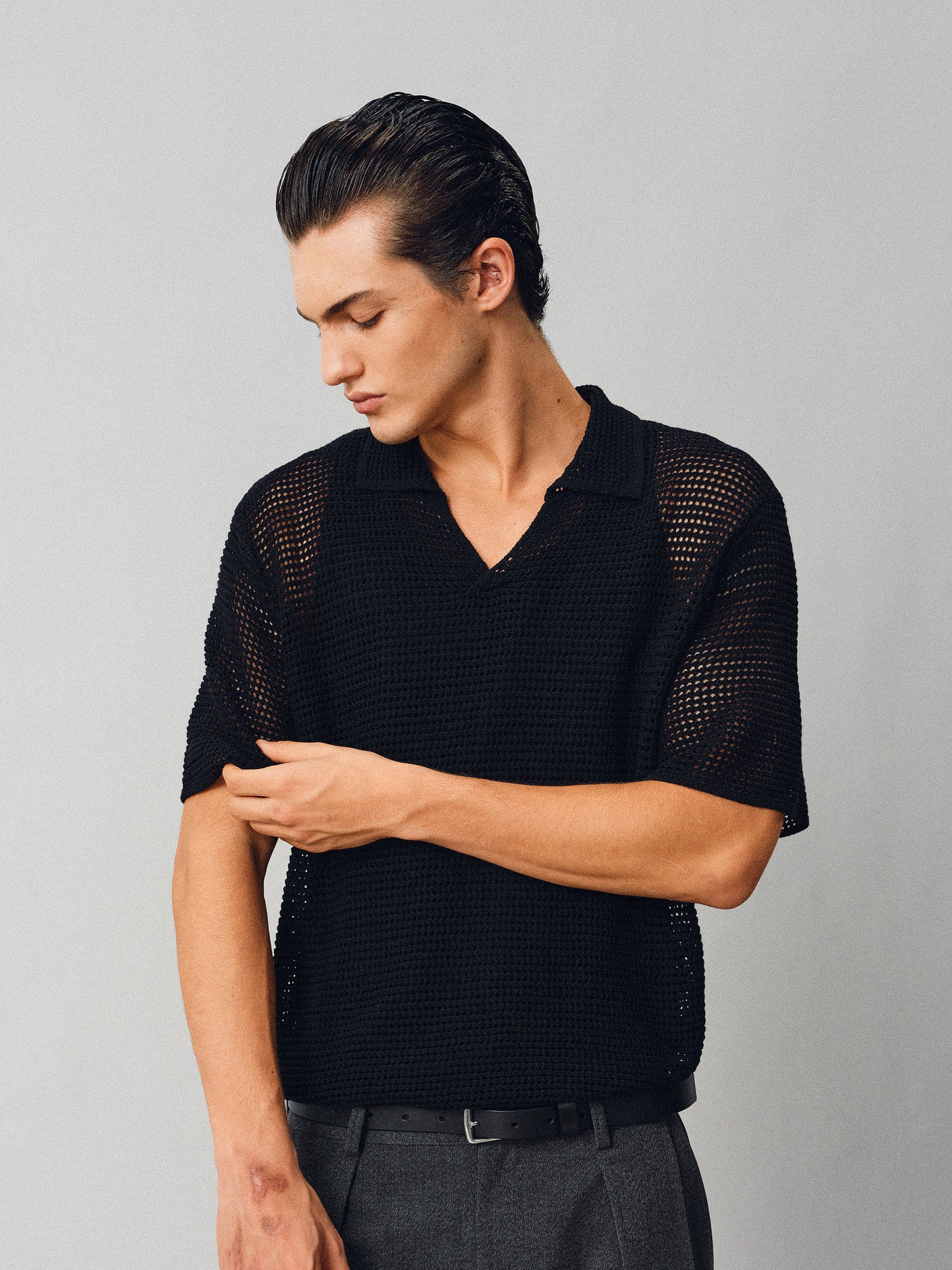 Hollow-knit Polo Shirt