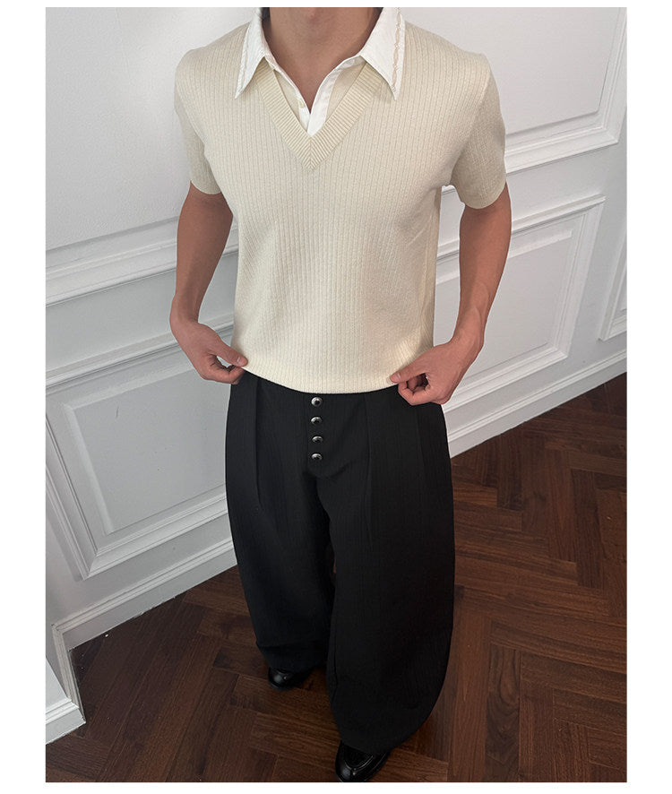 Faux Two-Piece Vintage-Textured Shirt