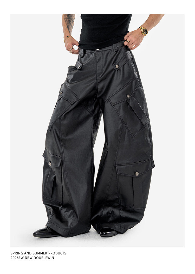 Wax-Finished Multi-Pocket Work Pants