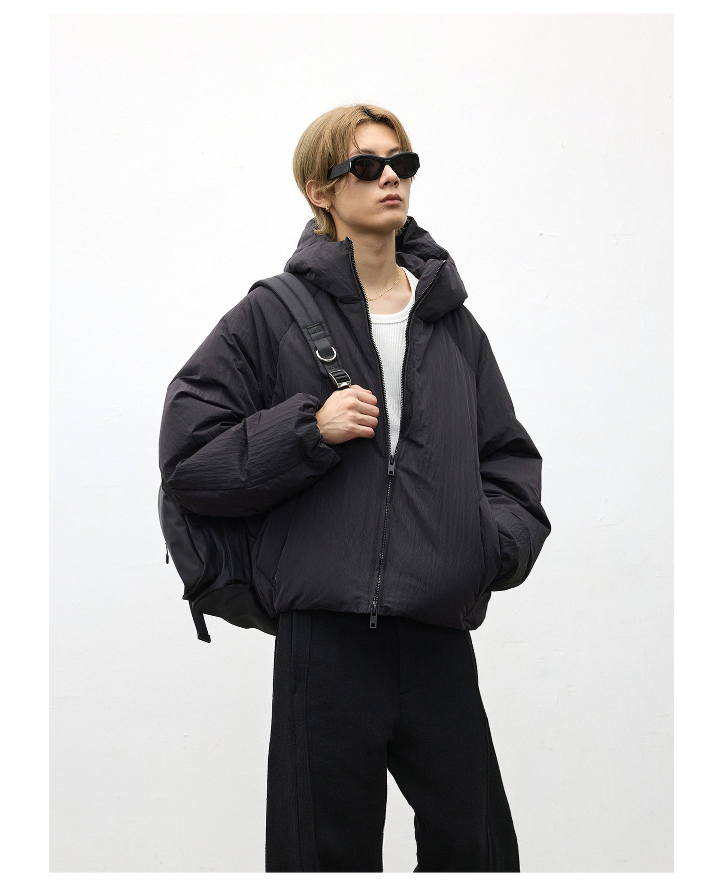 Nylon Textured Puffer Down Jacket