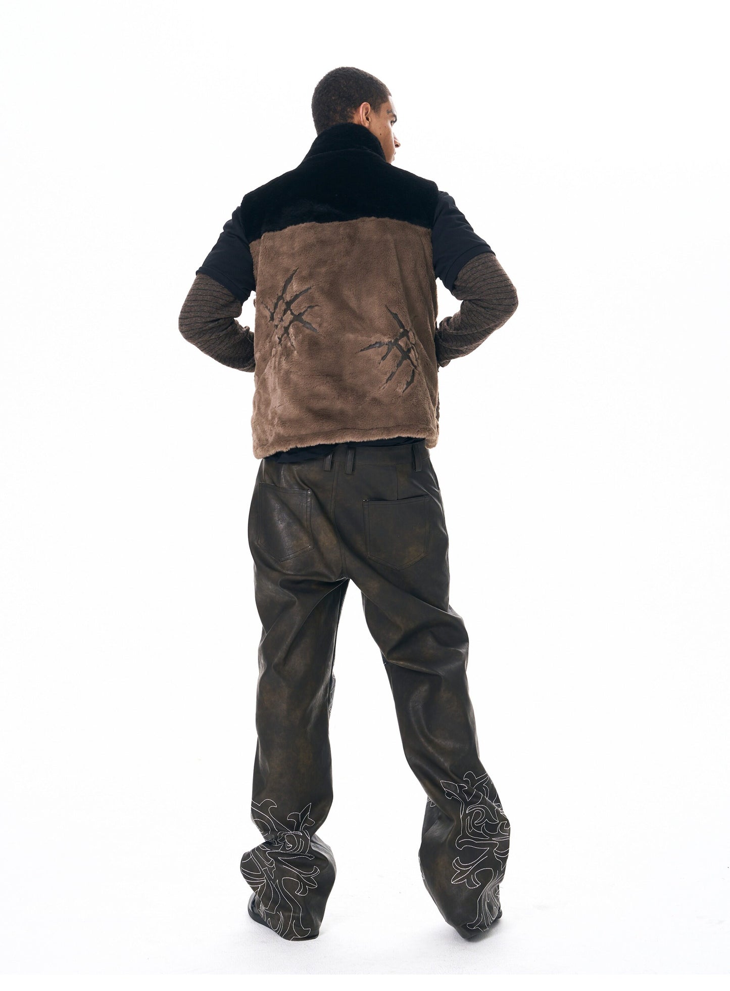 Hand-embroidered leather pants