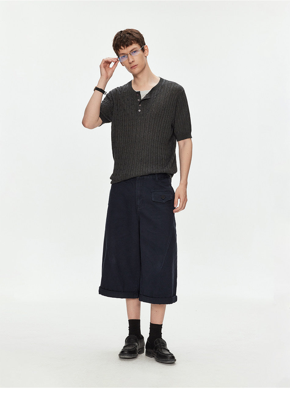 Henry-Neck Knit Shirt