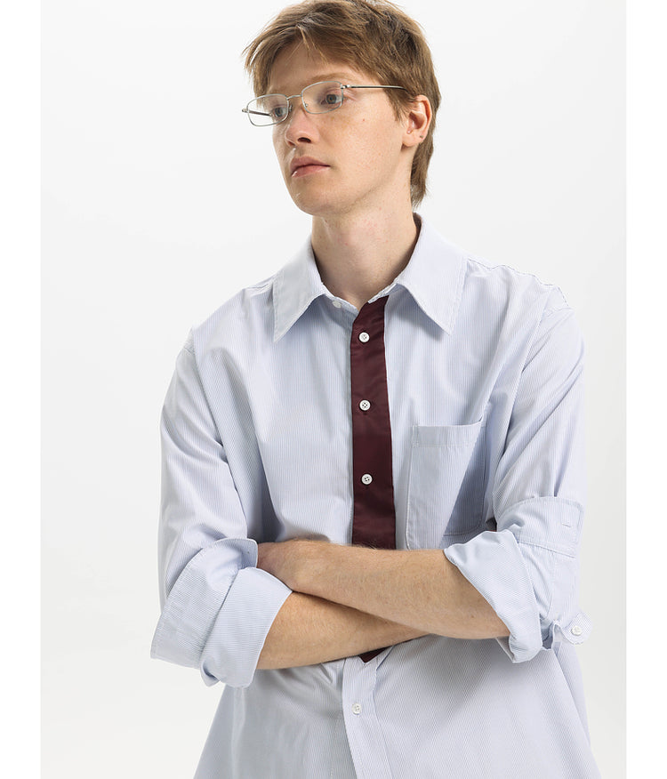 Striped Faux Tie Casual Shirt