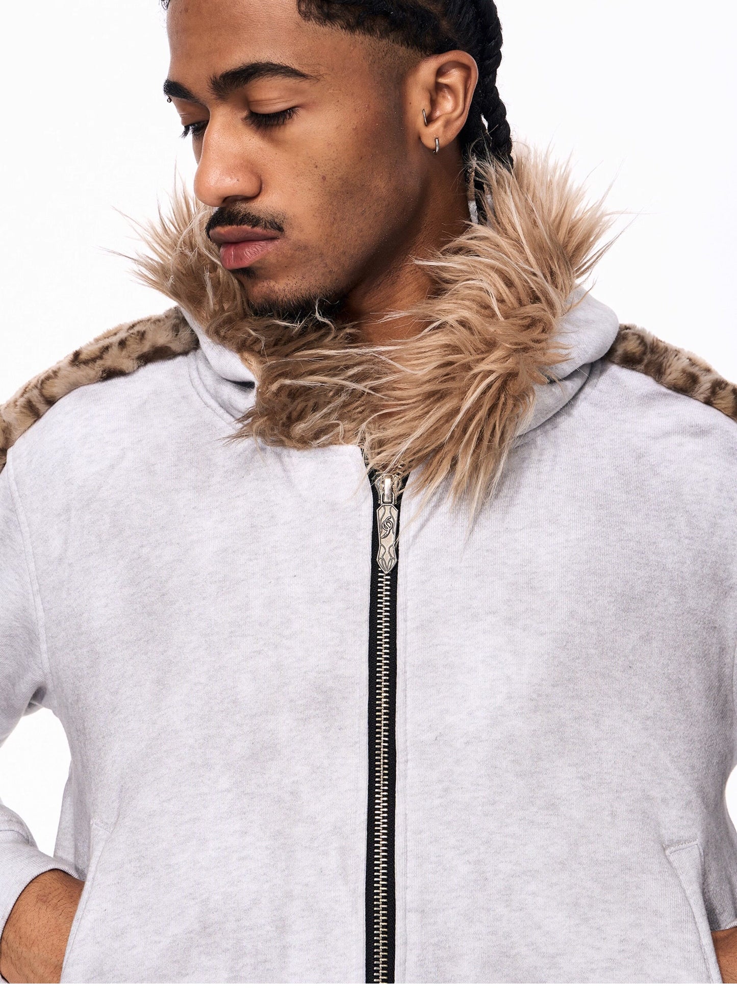 Leopard Print Fur Collar Sweatshirt