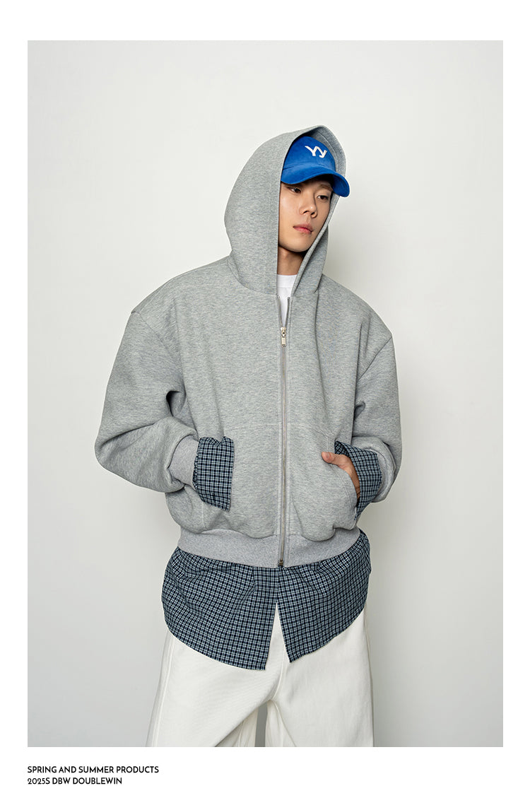 Checkered Pattern Faux Two-Piece Sweatshirt