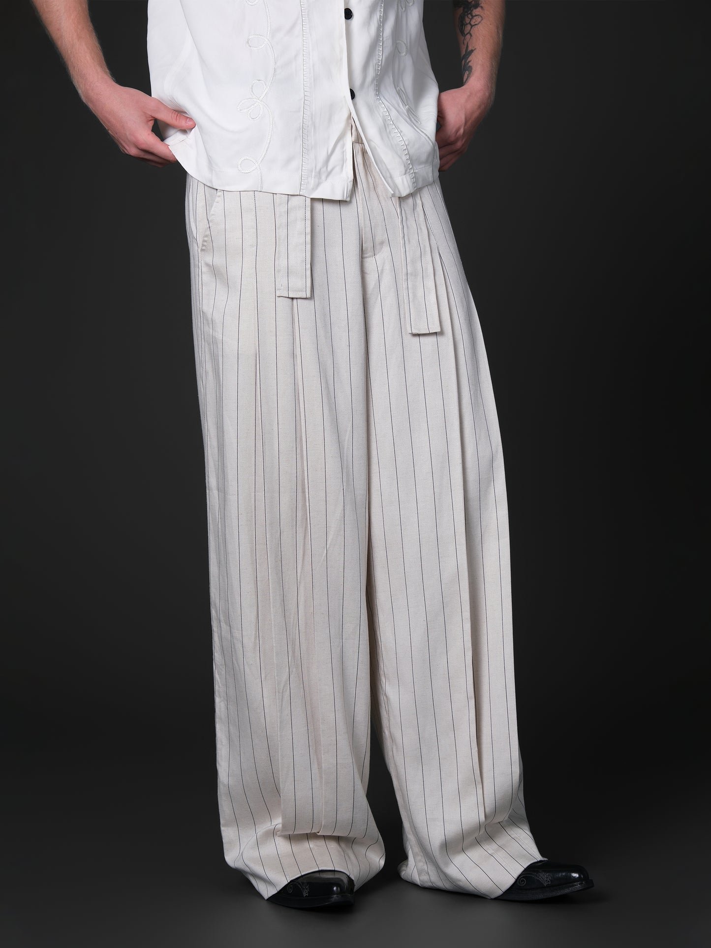 Striped casual wide leg pants