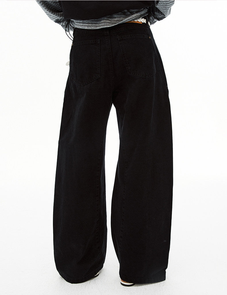 Deconstructed Pleated Design Scimitar Jeans