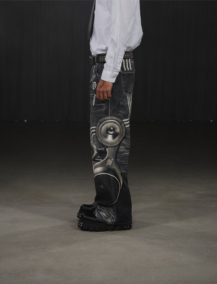 Original Print Flared Straight Pants