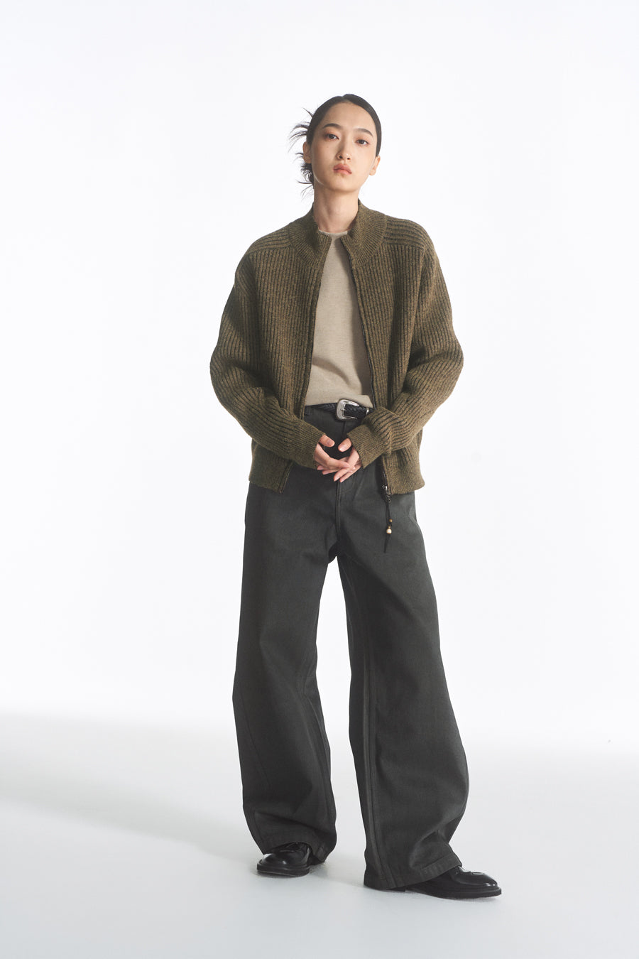 Ribbed Double Zipper Cardigan